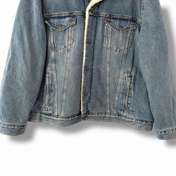 Levi's Blue Medium Wash Denim Sherpa Truck Jacket Type III Fully Lined Size XXL - Picture 5 of 12